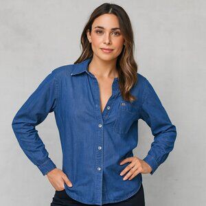 Tommy Hilfiger Denim Magnetic Button Down Shirt Long Sleeve Blue Small